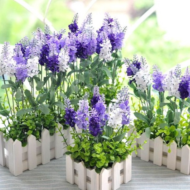 Hàng rào 16cm hoa giả lavender phối cỏ xanh trang trí ( đọc kỹ thông tin sản phẩm)