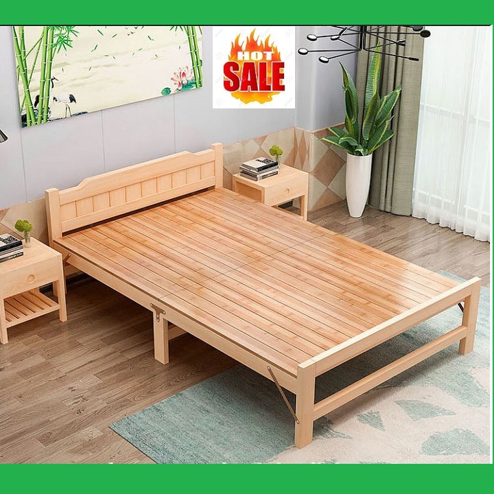 Giường ngủ gỗ thông xếp gọn - Giường gỗ gấp gọn (tặng kèm đệm mỏng)
