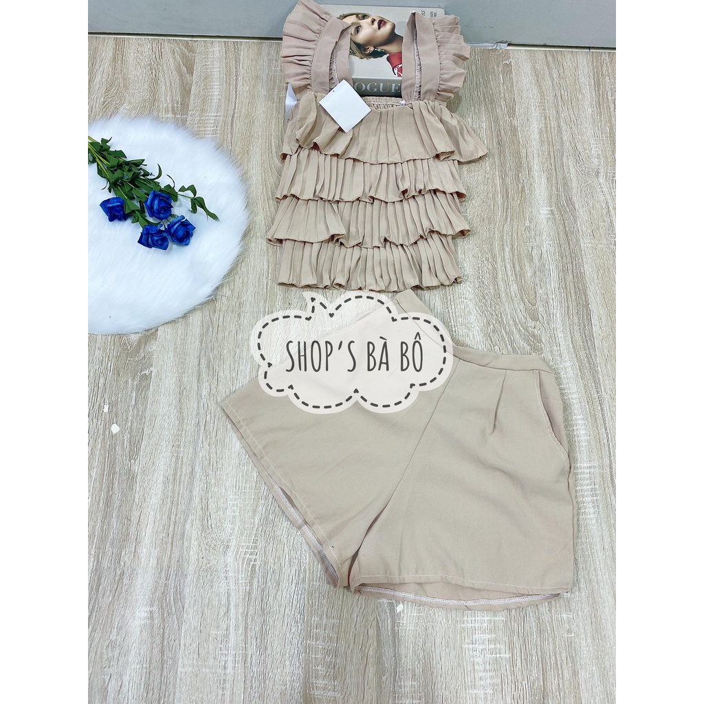 Set đi chơi cho nữ, áo tay tiên nhiều tầng, quần short có túi, vải mềm, đẹp, hàng form chuẩn siêu xinh