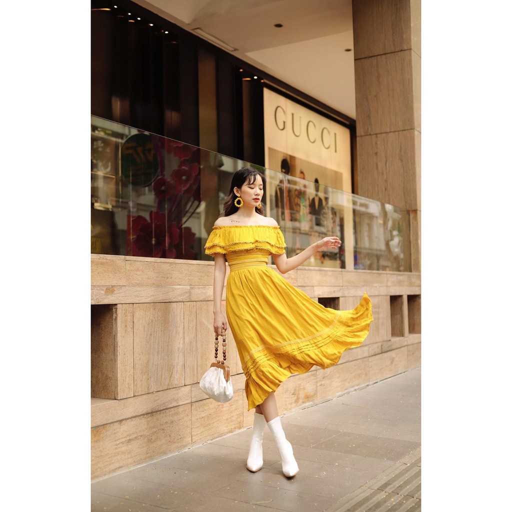 SÒ VINTAGE - LIE Set áo croptop bẹt vai và chân váy xòe viền ren | BigBuy360 - bigbuy360.vn