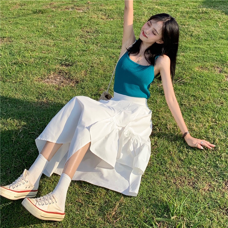 Chân váy IELGY chữ A lưng cao màu trắng thời trang cho nữ