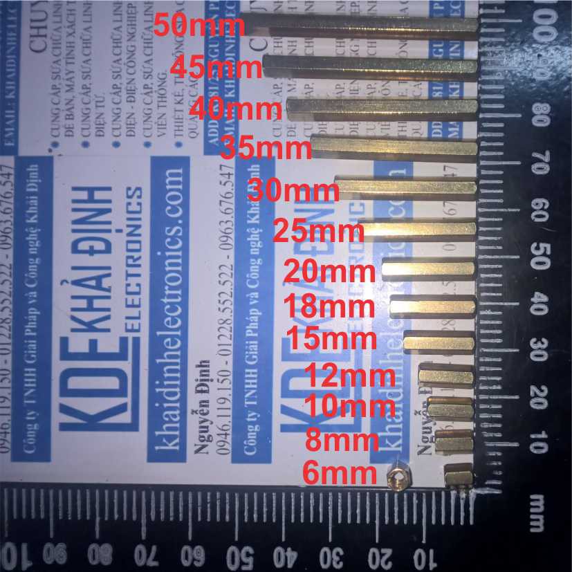 Cọc Đồng cột trụ đồng M3 2 ĐẦU CÁI  dài 6/8/10/12/15/18/20/25/30/35/40/45/50mm kde0521