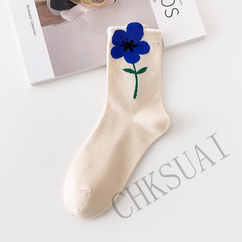 Vớ Cổ Cao In Họa Tiết Hoa Tulip Phong Cách Nhật Bản Thời Trang Xuân Hè Xinh Xắn Cho Nữ