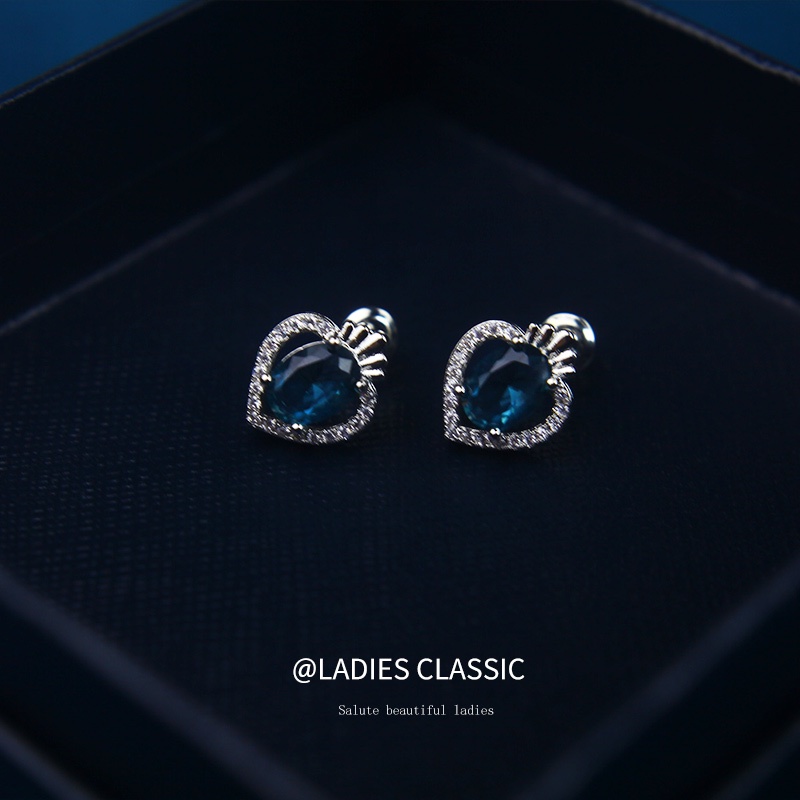 Bông Tai Hình Vương Miện Trái Tim Đính Đá Zircon Thời Trang Sang Trọng Cho Nữ