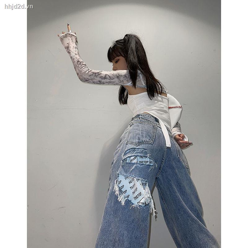 Quần jeans dài lưng cao ống rộng thời trang cho nữ