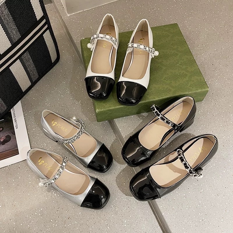 Sẵn Hàng _ Giày Mary Jane Quai Cài Đế Vuông 4Cm Vitage Phiên Bản Hàn Mới Nhất