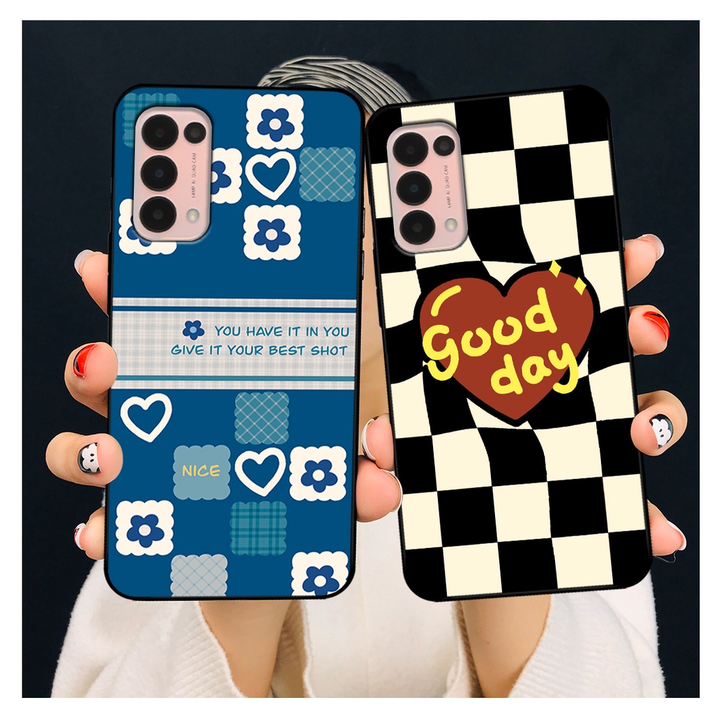Ốp lưng Oppo Reno 5 4G / Reno 5 5G / Reno5 in hoạ tiết caro trái tim đen trắng, gấu bear cute đáng yêu