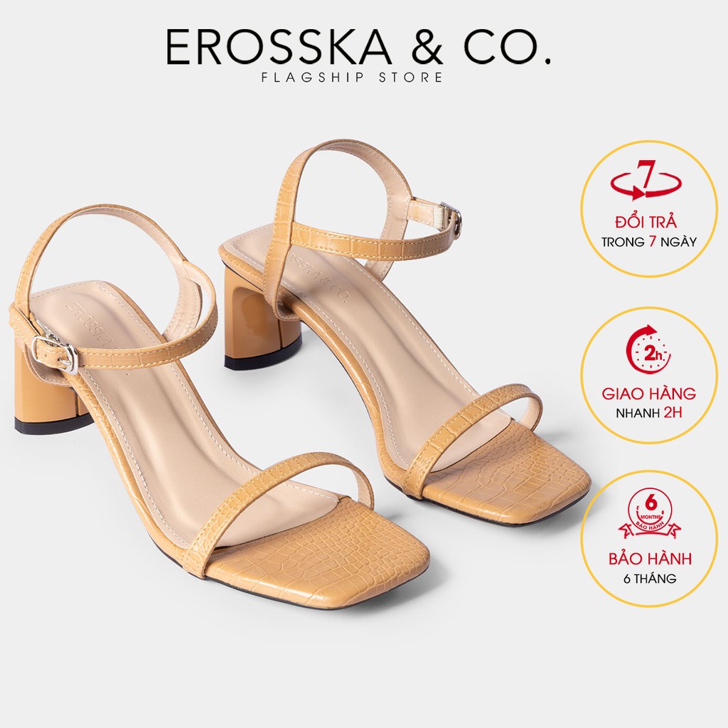 Giày sandal cao gót Erosska thời trang mũi vuông phối dây quai mảnh cao 5cm màu nude - EB025 | BigBuy360 - bigbuy360.vn