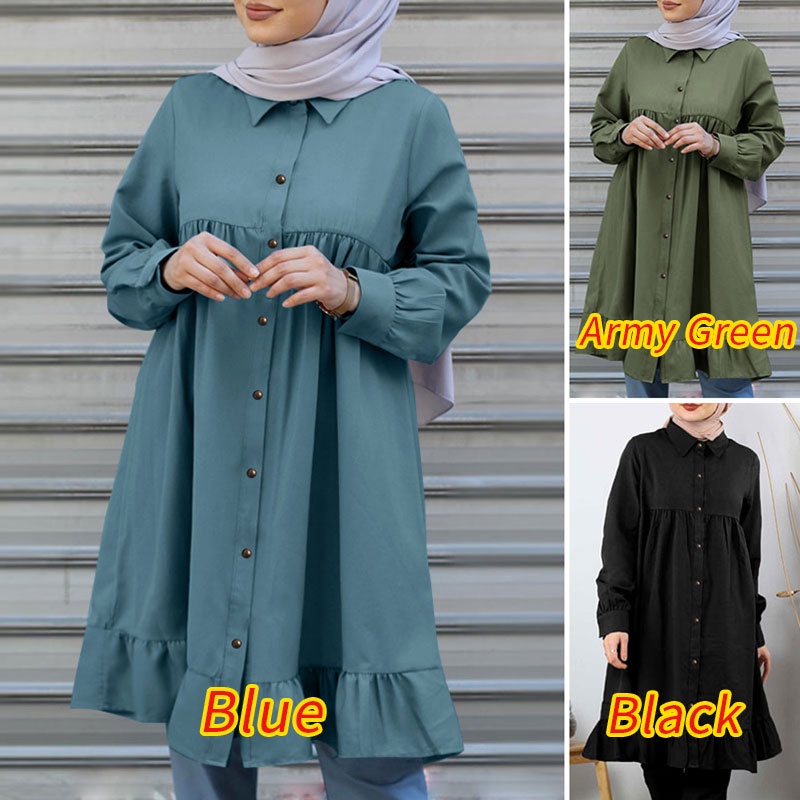 Áo Zanzea tay dài viền bèo nhún thanh lịch cho nữ Hồi giáo
