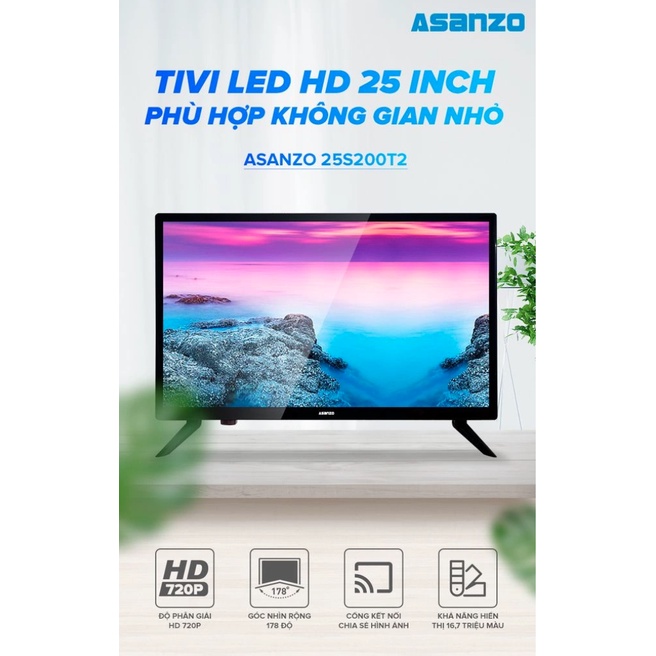 [Mã ELHAMS5 giảm 6% đơn 300K] Tivi led Asanzo 25 inch 25S200T2 màn hình LED tiết kiệm điện