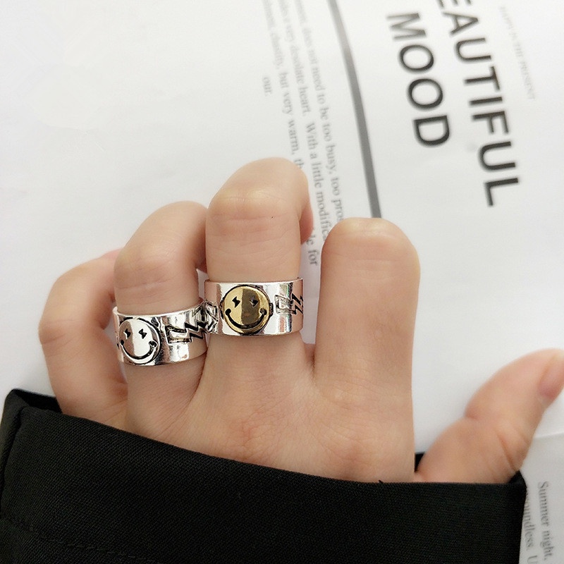 Nhẫn Đôi Bản Rộng Họa Tiết Mặt Cười Cá Tính