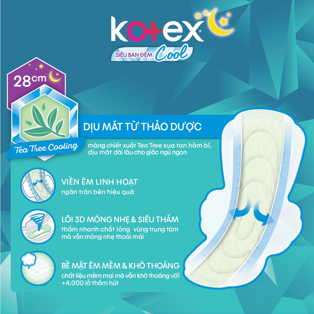 Băng vệ sinh Kotex Siêu Ban đêm Cool 28cm 4miếng/gói