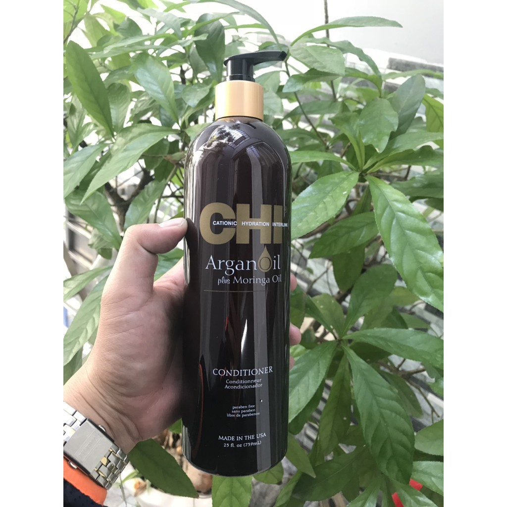 Dầu xả CHI Argan Oil Moringa cho tóc khô hư tổn 340ml CHÍNH HÃNG