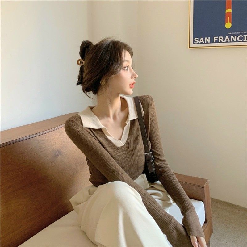 [FREESHIP-Bán giá sỉ ]Áo Thun Gân Cổ V Ấm Áp Cho Mùa Đông, Áo tay dài