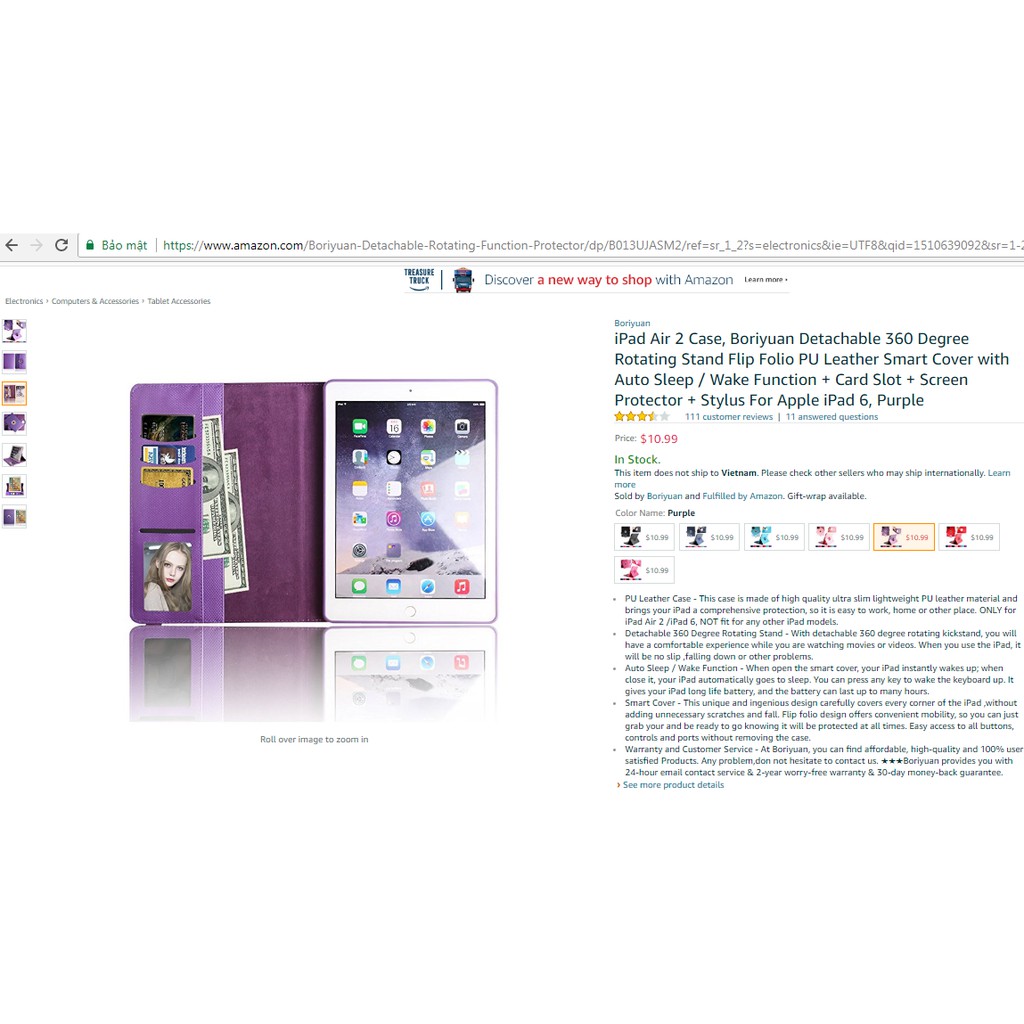 Bao da dành cho ipad air 2 có thể tháo rời - xoay 360 độ – màu tím [HÀNG NHẬP KHẨU] | BigBuy360 - bigbuy360.vn