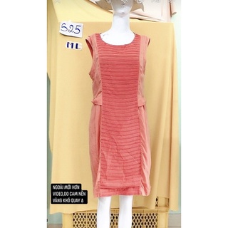 Đầm cam công sở họa tiết xếp ly size M/L.S25