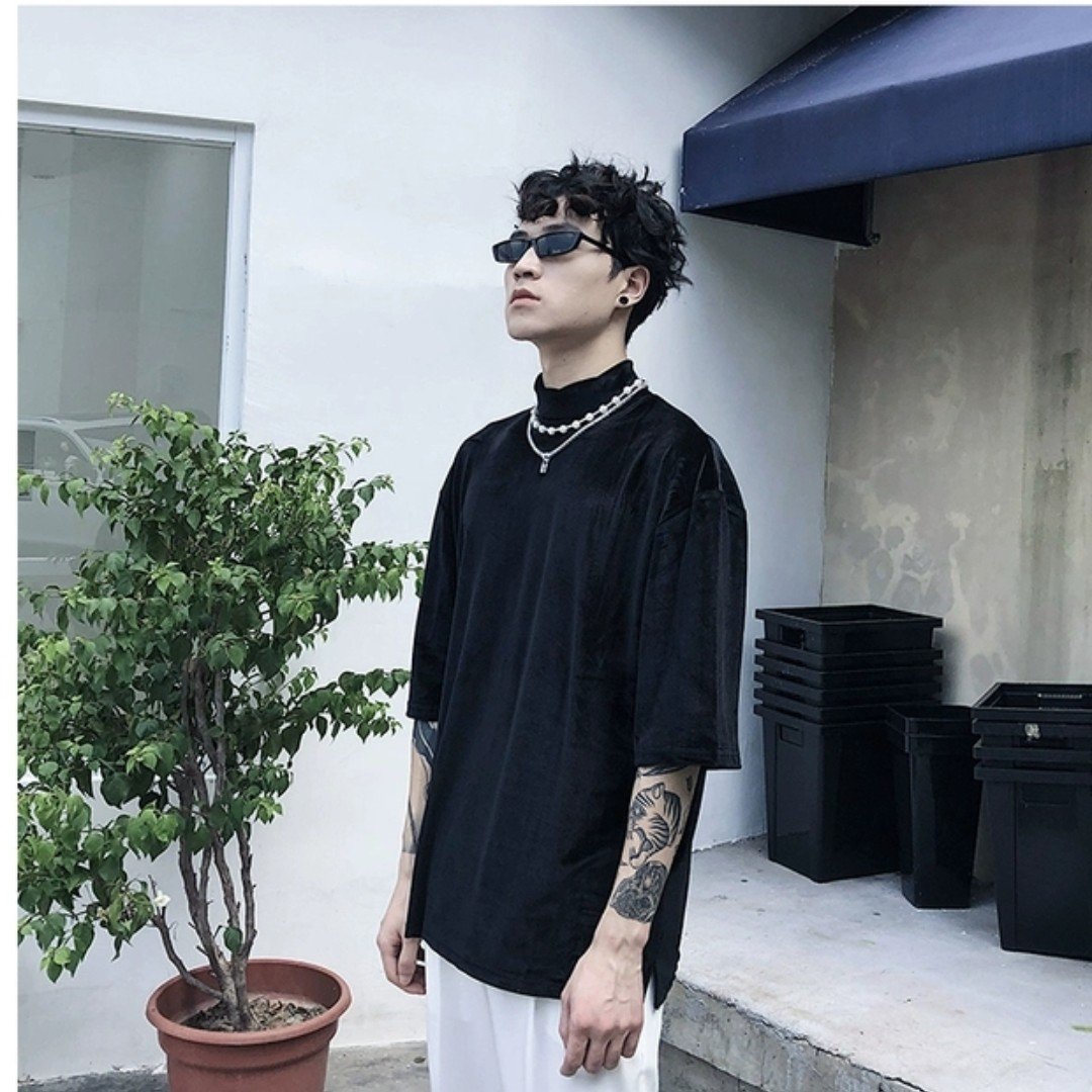 Áo nhung nam CỔ LỌ tay lỡ form rộng , chất liệu sang trọng | BigBuy360 - bigbuy360.vn