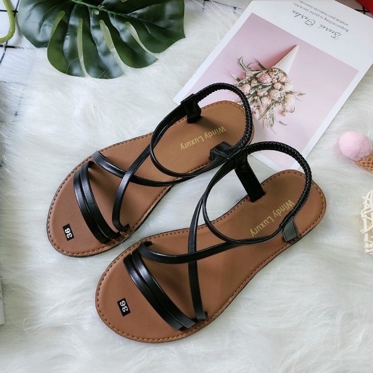 [ MẪU SANDAL NỮ ] Giày sandal nữ đế bệt chiến binh xỏ ngón dây mảnh quai chéo hot mùa hè đi biển, đi chơi, đi học,,,,