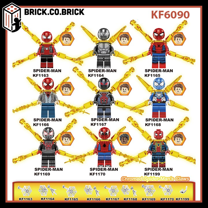 Non Lego Spider Man mạ vàng siêu bóng loáng Super Hero Đồ Chơi Lắp Ráp Mô Hình Minifigure Siêu Anh Hùng Marvels KF6090