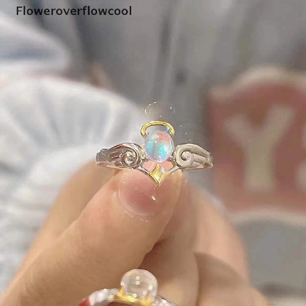 Nhẫn cặp đôi đính đá mặt trăng màu bạc hình thiên thần/ác quỷ thời trang cho nam nữ