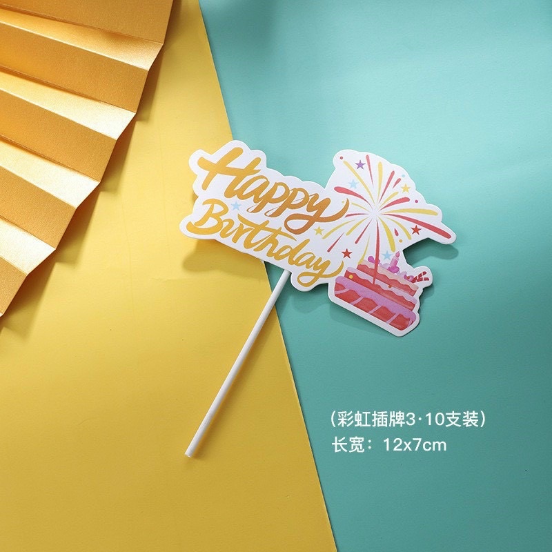 Combo 10 thẻ Cắm giấy cầu vồng hpbd trang trí bánh