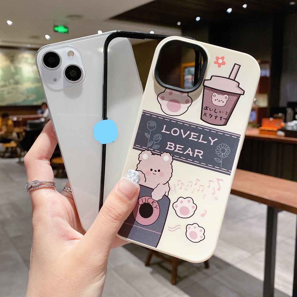 Ốp Điện Thoại Hình Trà Sữa Gấu 3 Trong 1 Chống Sốc Cho iPhone 14 / 13 / 12 / 11 / X / 8 / 7P