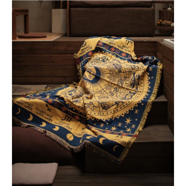 Thảm treo tường họa tiết vintage chăn trải shopha chống bụi, phong cách boho vintage freestyle