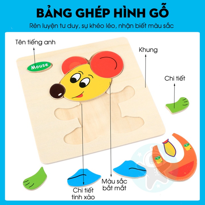 Đồ chơi xếp hình Tranh ghép hình gỗ 3D cho bé Space Kids có nhiều hình ngộ nghĩnh SK01