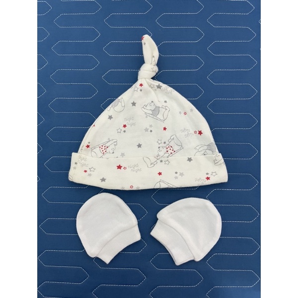Mũ củ tỏi cho bé từ sơ sinh - 6 tháng [set 2 mũ kèm bao tay], vải Cotton mềm mịn, hình gấu pooh dễ thương, che thóp