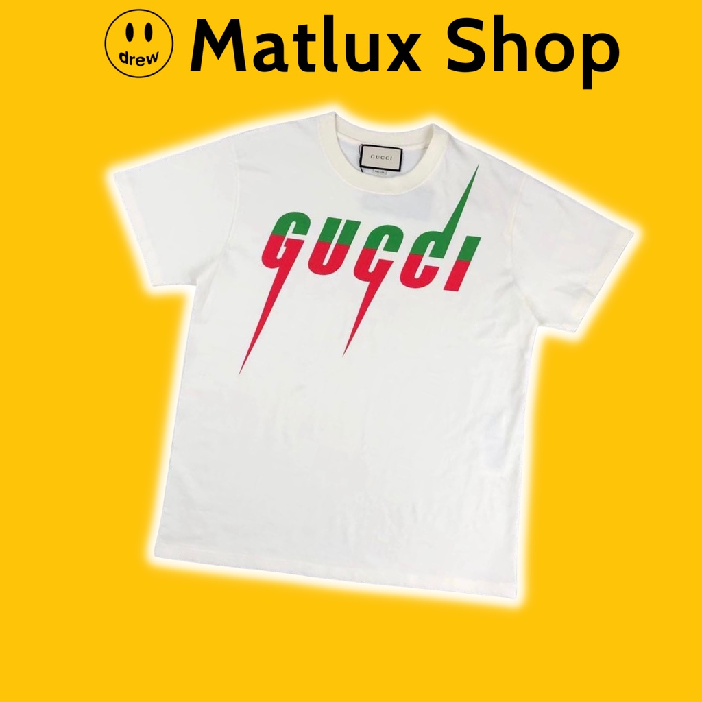 Áo thun GUCC*I With GC Blade Print màu be chất liệu vải cotton bản cao cấp form âu, Áo tee GC in hình logo form rộng
