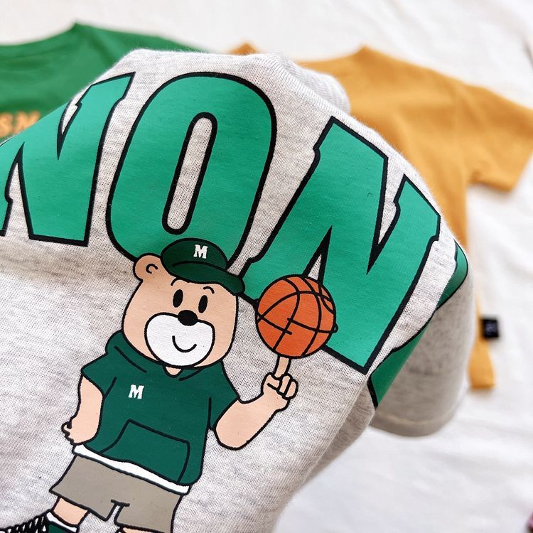 Áo Thun Tay Ngắn Cổ Tròn 100% Cotton Phong Cách Hàn Quốc Thời Trang Mùa Hè Cho Bé