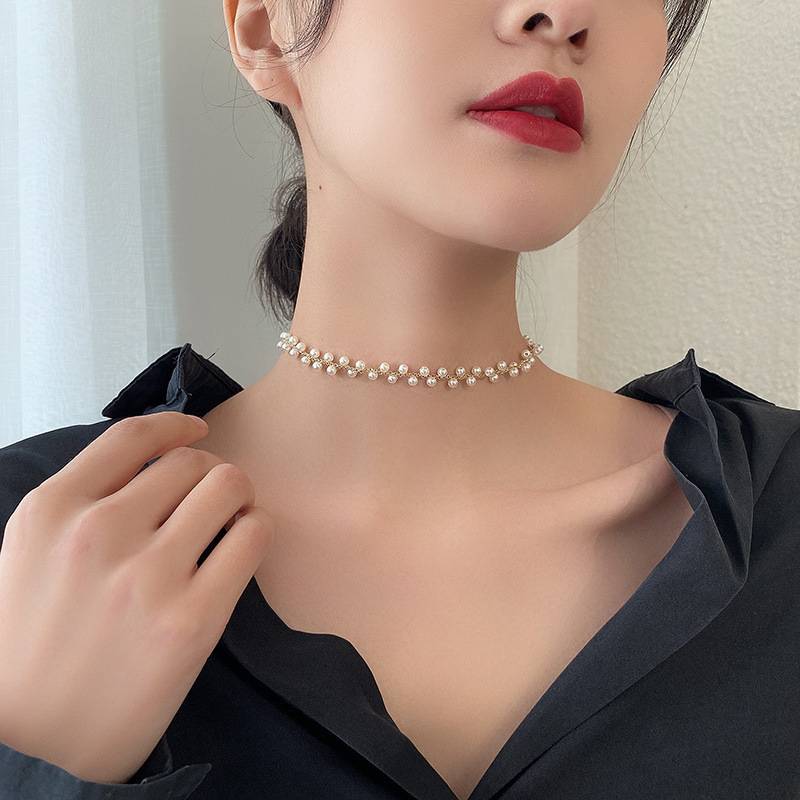 Villanelle Accessories Hàn Quốc chuỗi ngắn xương đòn mới vòng cổ pha lê ngọc trai vòng cổ choker vòng cổ choker nữ