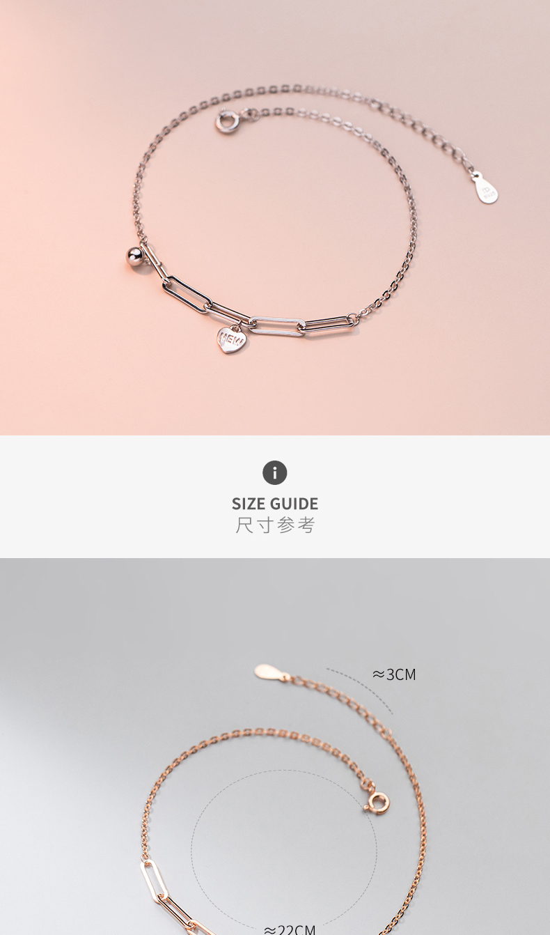 Lắc Chân Mạ Bạc 925 Hình Trái Tim Và Chữ Đơn Giản Phong Cách Hàn Quốc | BigBuy360 - bigbuy360.vn