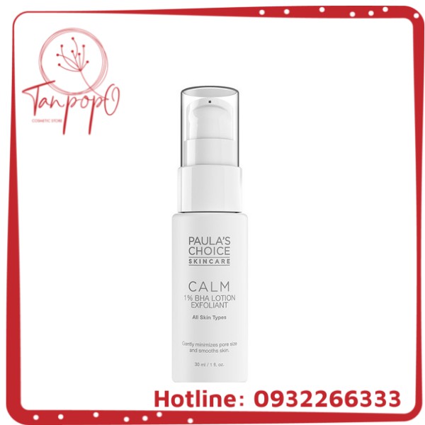 Lotion tẩy da chết dịu nhẹ phù hợp cho da nhạy cảm Paula's Choice CALM Redness Relief 1% BHA Lotion Exfolia 30ml Mã 9107