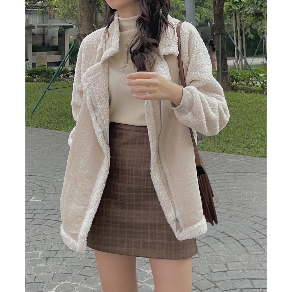 Áo khoác da lộn mix lông cừu 587