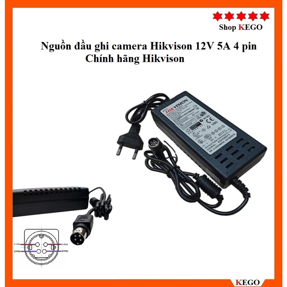 Cục nguồn đầu ghi camera Hikvison 12V 5A 4 pin chính hãng Hikvison