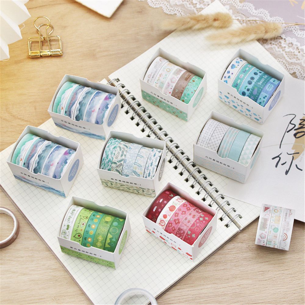 Hộp 5 cuộn băng keo dán trang trí dễ thương chất lượng cao