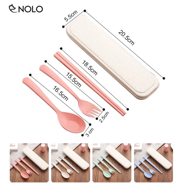 Combo 2 Set Muỗng Nĩa Đũa Model MDN02 Chất Liệu Nhựa Lúa Mạch Kèm Hộp Đựng Có Nắp Đậy