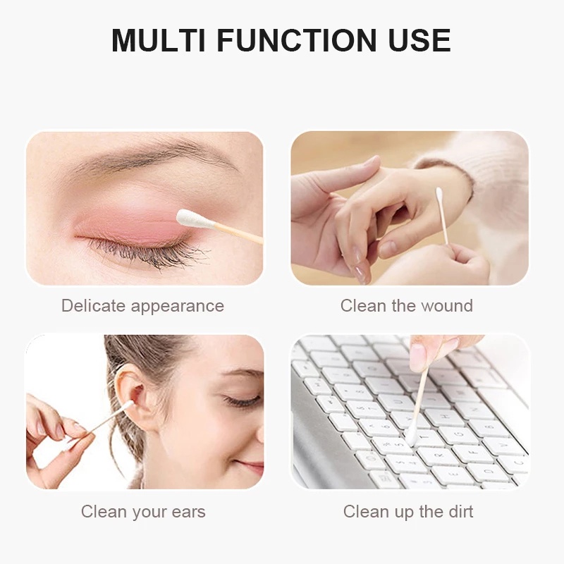 [Hàng mới về] Hộp 200 tăm bông cotton tre hai đầu dùng một lần chăm sóc sức khỏe tiện lợi