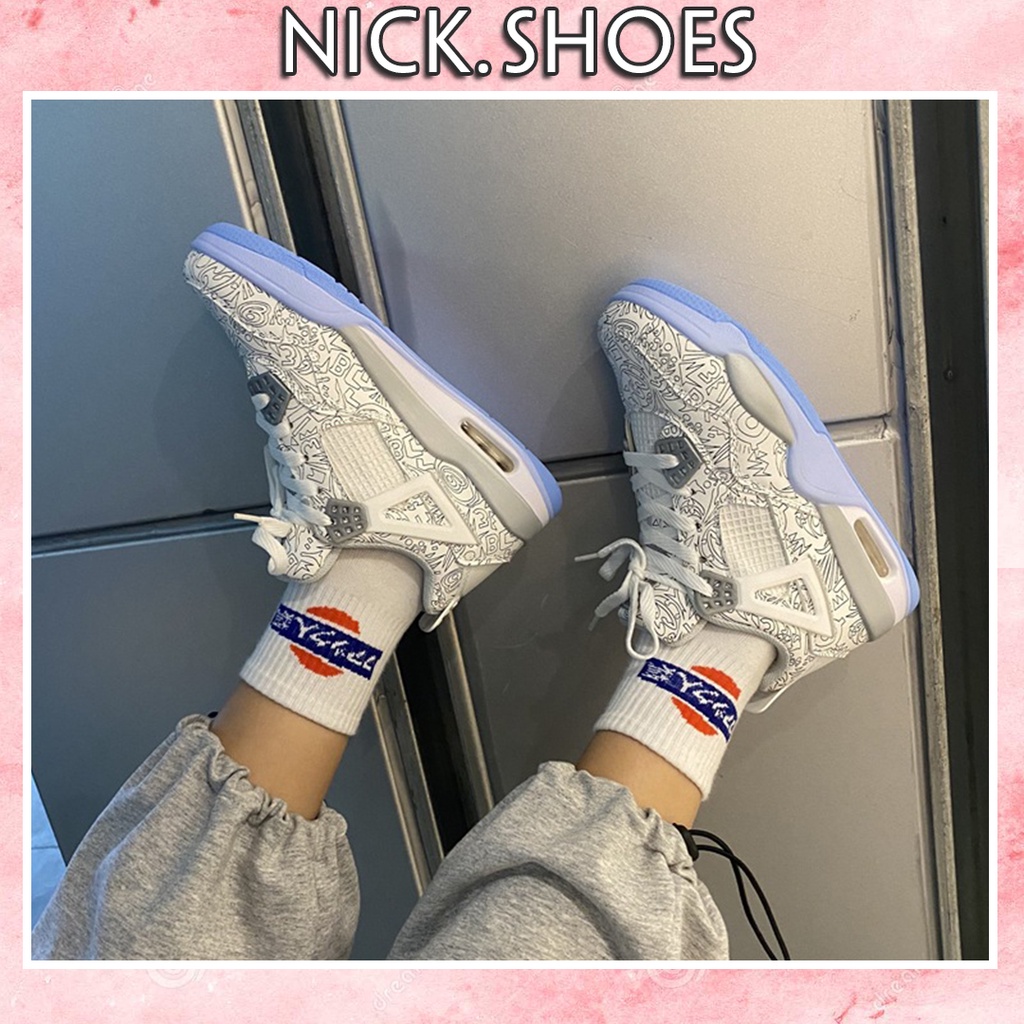 Giày Nữ Air Jordan 4 LASER đệm khí Cổ Thấp, Giày thể thao Nữ AJ Trắng Laser