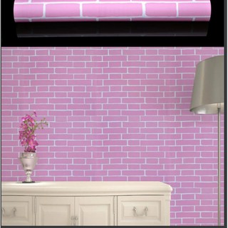 Cuộn 5m giấy dán tường gạch hồng đậm trơn - khổ rộng 45cm có keo sẵn