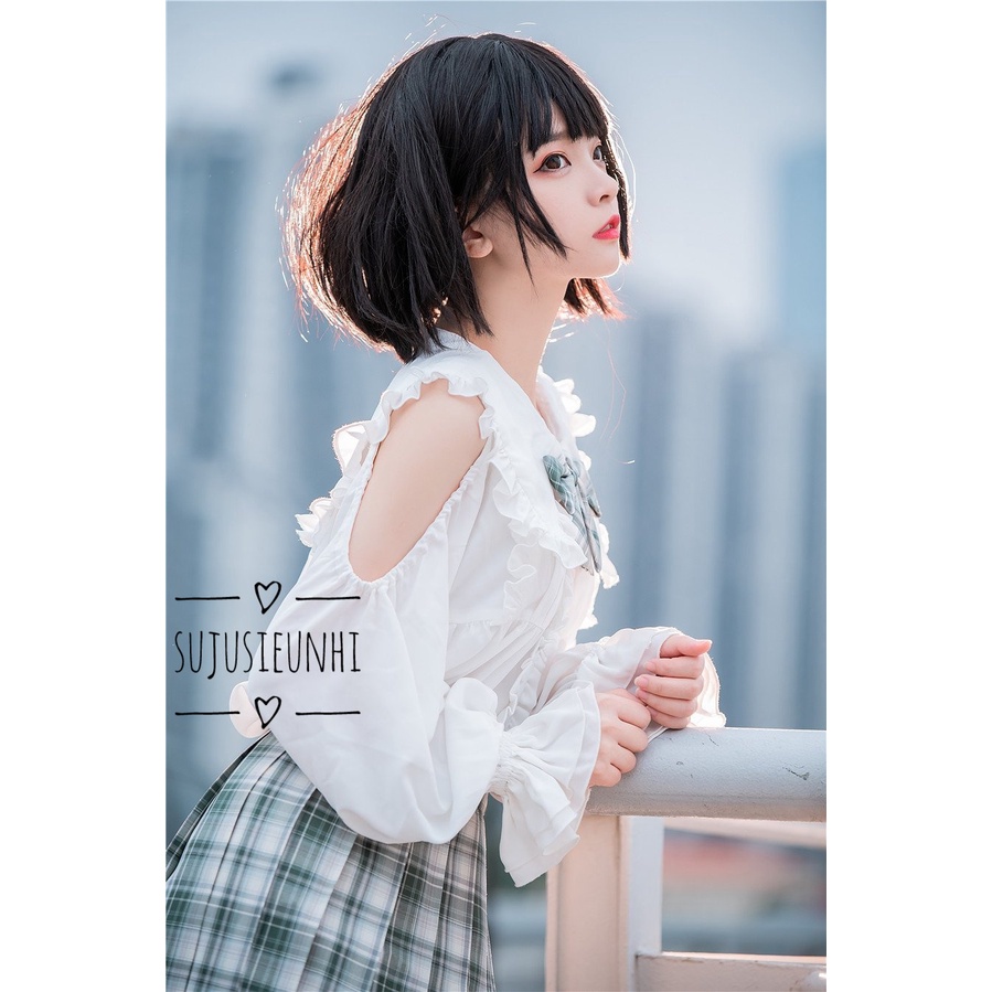XẢ HÀNG(Lẻ) Áo trắng học sinh Nhật Bản dài tay hở vai dễ thương, phối được nhiều kiểu- áo jk