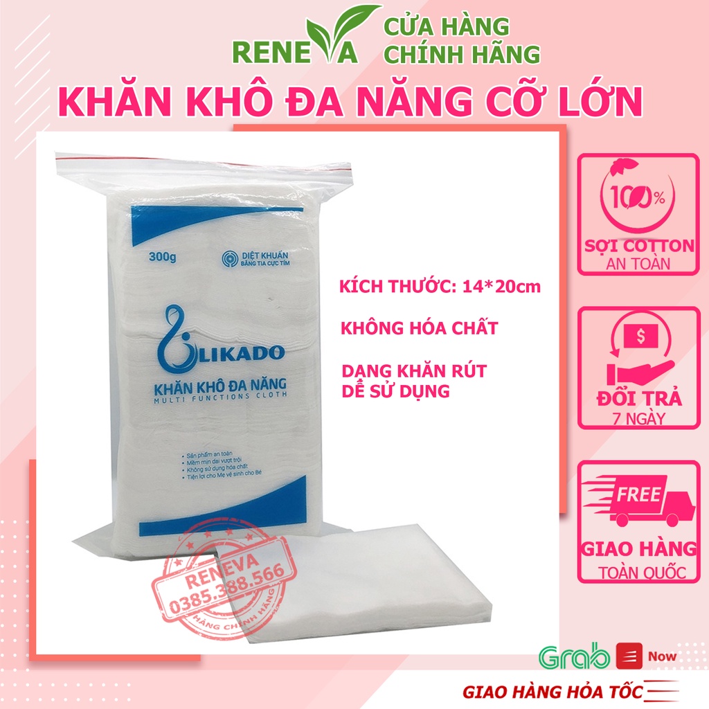 Khăn Khô Đa Năng LIKADO 300g Kích Thước (15x20cm) Khăn Khô Đa Năng Cho Bé Siêu Mềm Mịn Không Mùi, Không Kích Ứng RENEVA