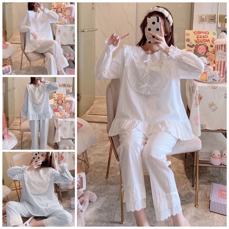 Đồ ngủ cao cấp ren viền cổ (có ảnh thật) - Sẵn 2 màu | BigBuy360 - bigbuy360.vn