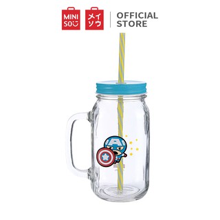 [Mã LIFE5510K giảm 10K đơn 20K] Cốc thuỷ tinh Miniso in hình Marvel có nắp đậy kèm ống hút 710ml
