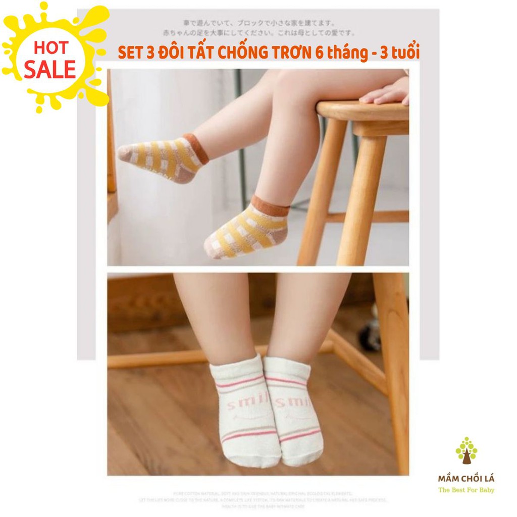 Tất chống trơn 🍄𝑭𝒓𝒆𝒆𝒔𝒉𝒊𝒑🍄 Set 3 Đôi Tất trẻ em - Cho Bé  Từ 0 - 3 Tuổi (S/M) - Mầm Chồi Lá