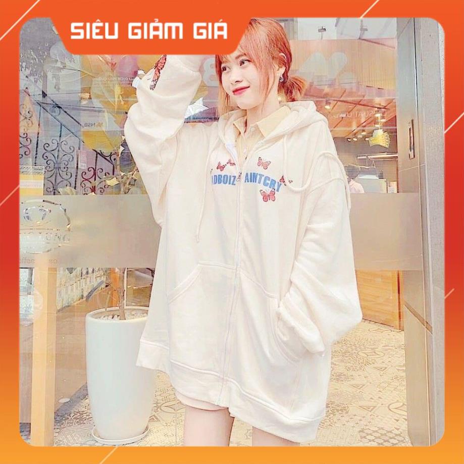 Áo Hoodie Nỉ Unisex Nam Nữ In Hình Bướm SADIZ Có Mũ Khóa Kéo 2 Màu G053