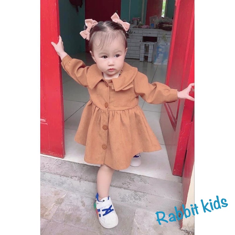 Váy Thu Đông Cho Bé Gái 💝FREESHIP💝 Đầm Dài Tay Cho Bé 7 – 32kg Chất Nhung Tếch Mềm Mại Ấm Ấp Màu Vàng Cực Tây