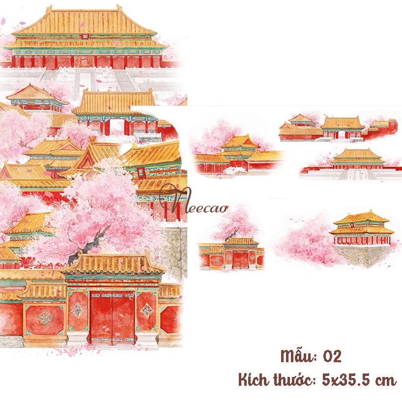Washi tape chủ đề Cố Cung 35.5cm cổ trang cung điện phong cảnh kiến trúc hoàng cung, băng dán tranh washi Neecao