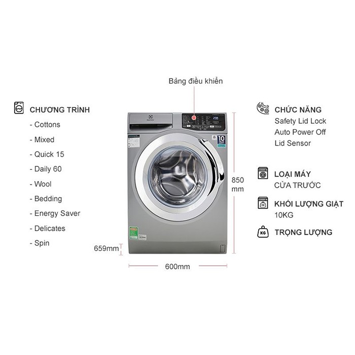 Máy giặt Electrolux 10kg lồng ngang EWF1023BESA